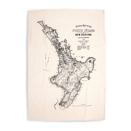 Map of the North Island of New Zealand on a beige background